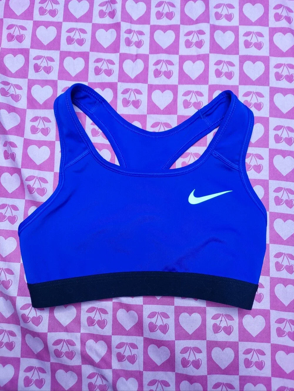 Nike Royal Blue & Black Racerback Sports Bra with White Swoosh
